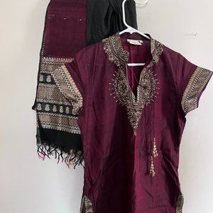 Maroon Salwar Kameez with Salwar Pants